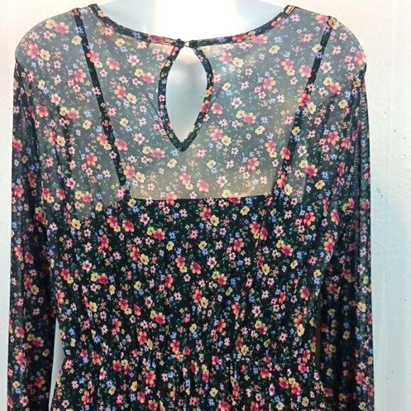 Live to be spoiled ditsy floral long-sleeve sheer mesh scoop neck maxi dress XL - Picture 10 of 14